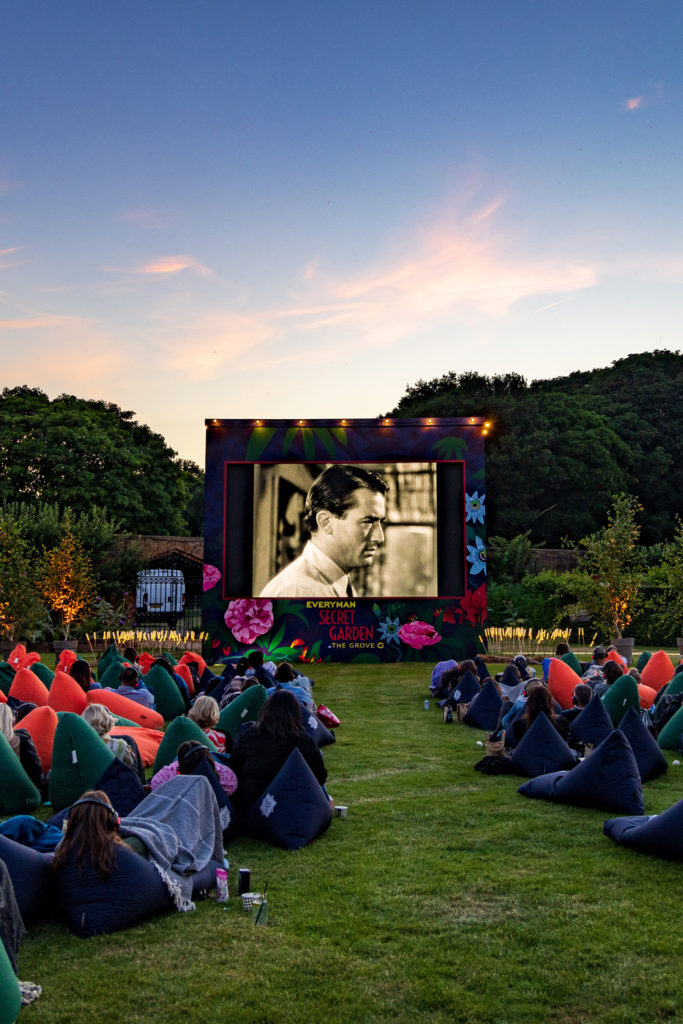 An outdoor cinema with beanbags