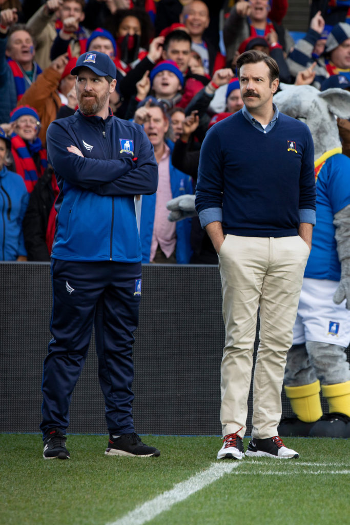 Brendan Hunt and Jason Sudeikis in "Ted Lasso,"