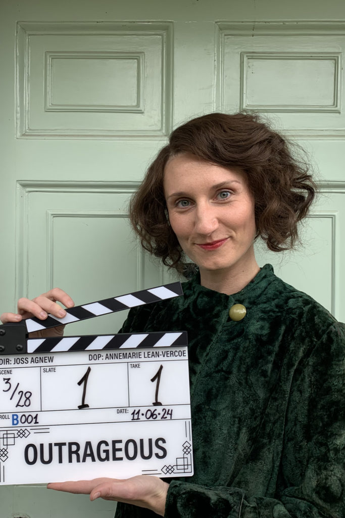 Bessie Carter as Nancy Mitford on the first day of filming Outrageous