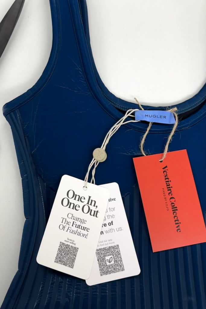Blue dress with Sojo x Vestiaire tags
