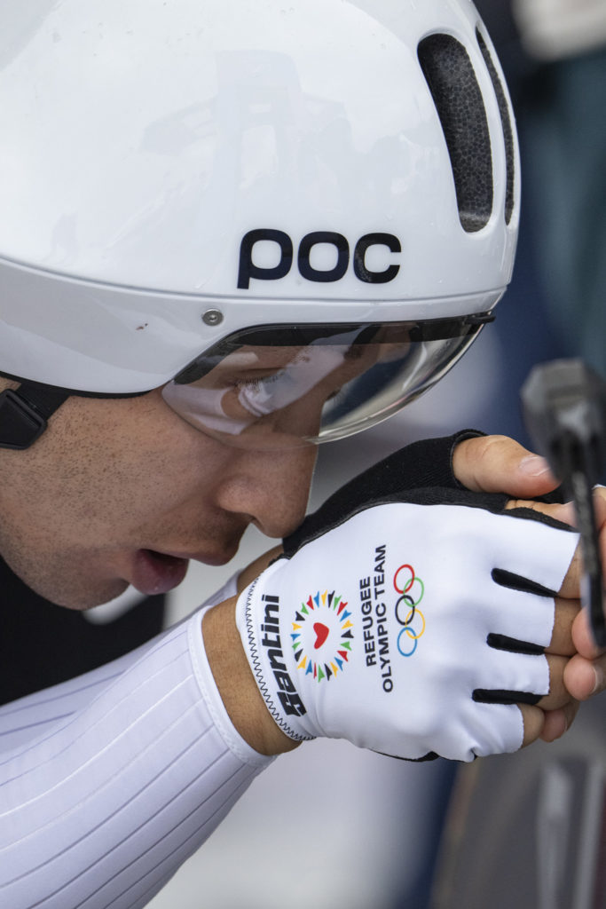 A man cycling at the Olympics