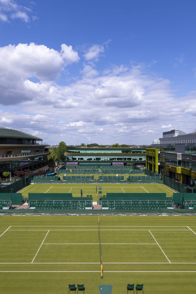 A general view from the roof of the Media Pavilion, overlooking the outside of No.1 Court, Centre Court and the northern outside courts ahead of The Championships 2024. Held at The All England Lawn Tennis Club, Wimbledon. Day -26 Wednesday 05/06/2024