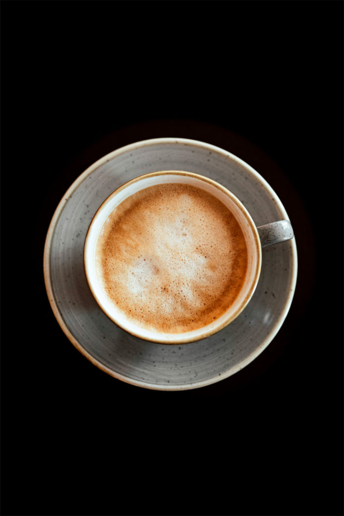 A cup of coffee seen from above