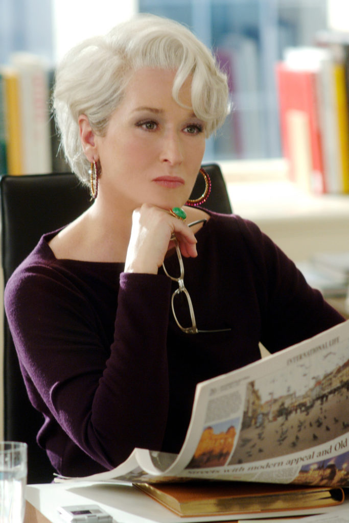 Meryl Streep stars as Miranda Priestly, the editor of Runway magazine, in The Devil Wears Prada