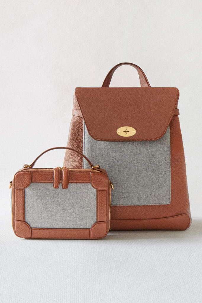 Bags from Mulberry x Eleventy collab on grey background