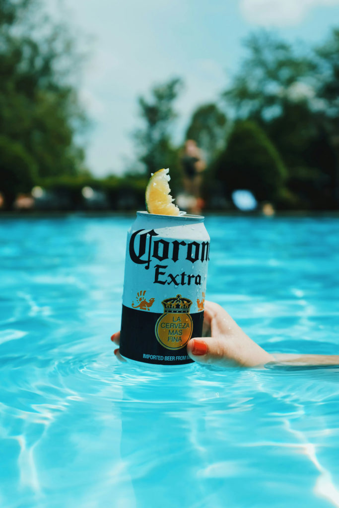 Corona beer in the pool