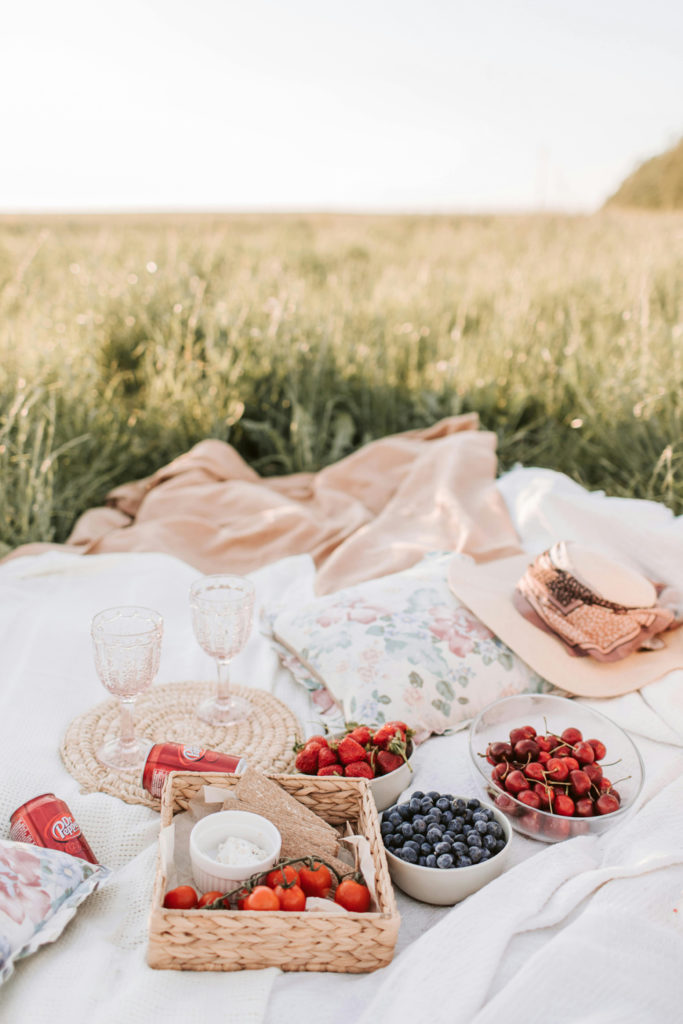 A picnic laid out on a blanket