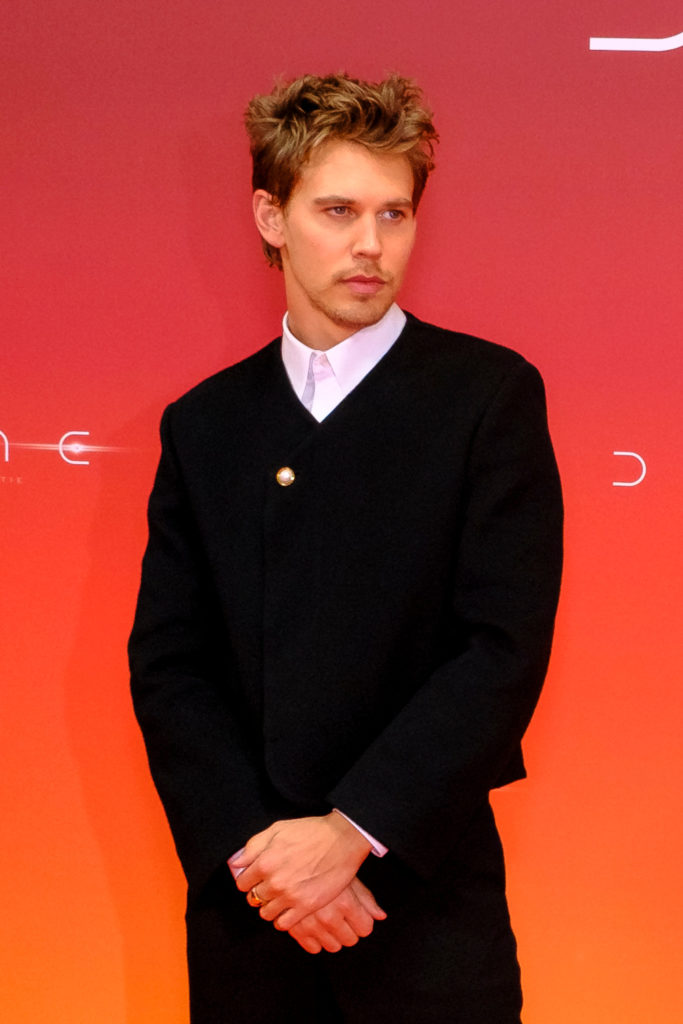 Austin Butler with warrior cut and black suit