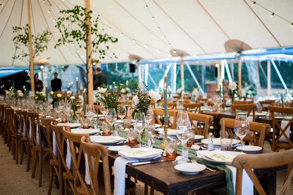 A long table at a wedding