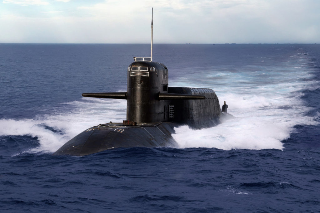 submarine visible partly above sea