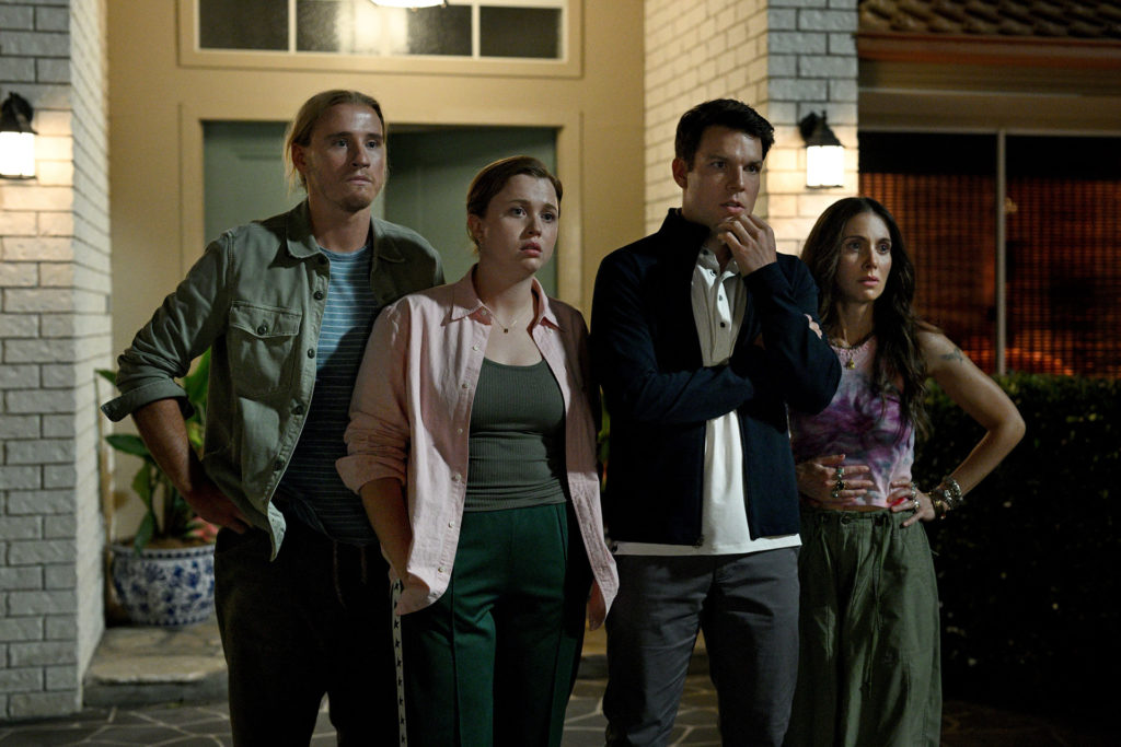 Logan (CONOR MERRIGAN-TURNER), Brooke (ESSIE RANDLES), Troy (JAKE LACY) & Amy (ALISON BRIE) in Apples Never Fall.