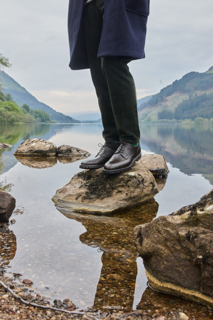 Close up of legs and feet in Crockett & Jones AW24 boots