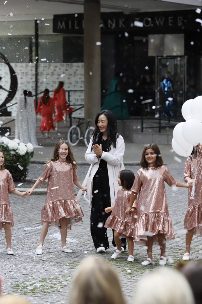 Edeline Lee with children wearing her new childrenswear line