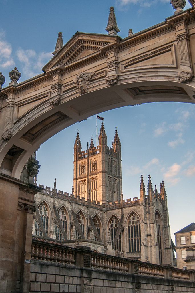 view of bath abbey through an arch