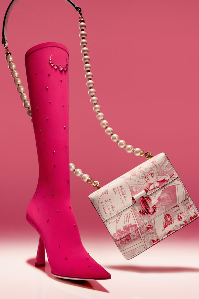 Pink Jimmy Choo boot with Sailor Moon bag