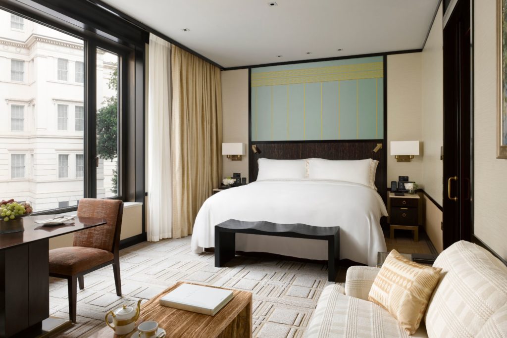 Hotel room at The Peninsula London, with views of Hyde Park and Belgravia