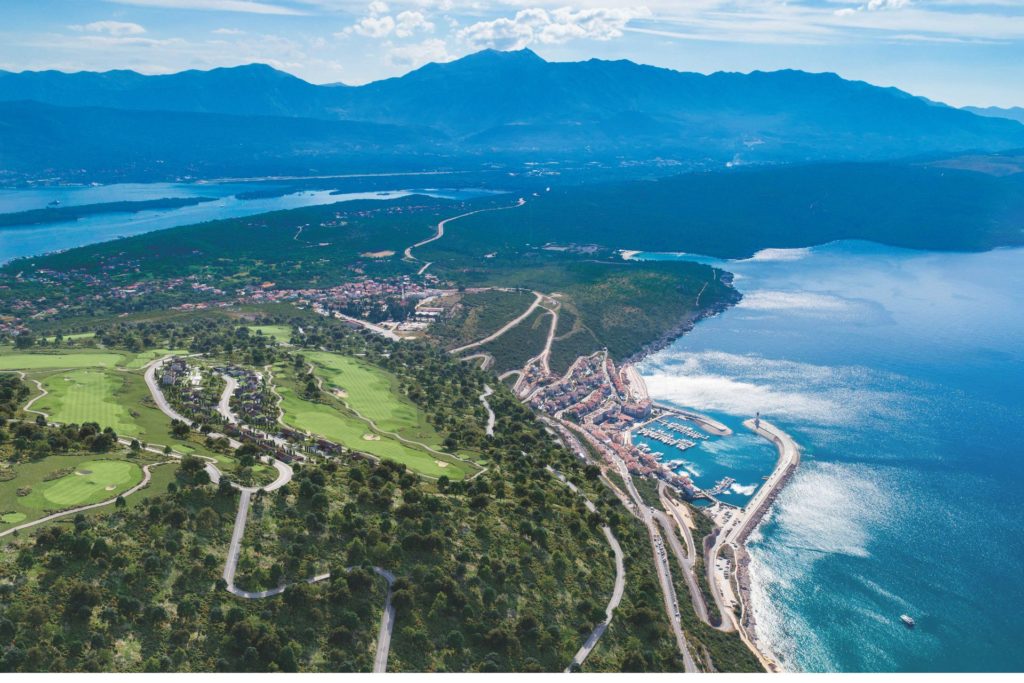 Aerial view of Lustica Bay golf course